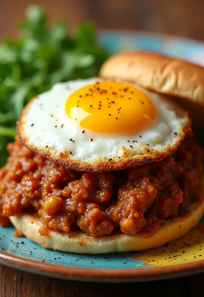 26 Cajun Chicken Sloppy Joes That Are Spicy & Savory - 13. Cajun Chicken Sloppy Joes with Fried Egg