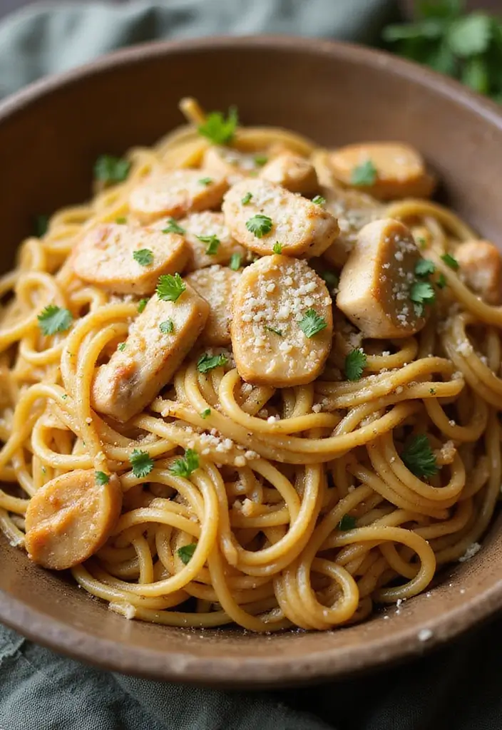 27 Chicken Noodle Stir Fry Recipes That Are Fast & Flavorful - 10. Garlic Parmesan Chicken Noodle Stir Fry