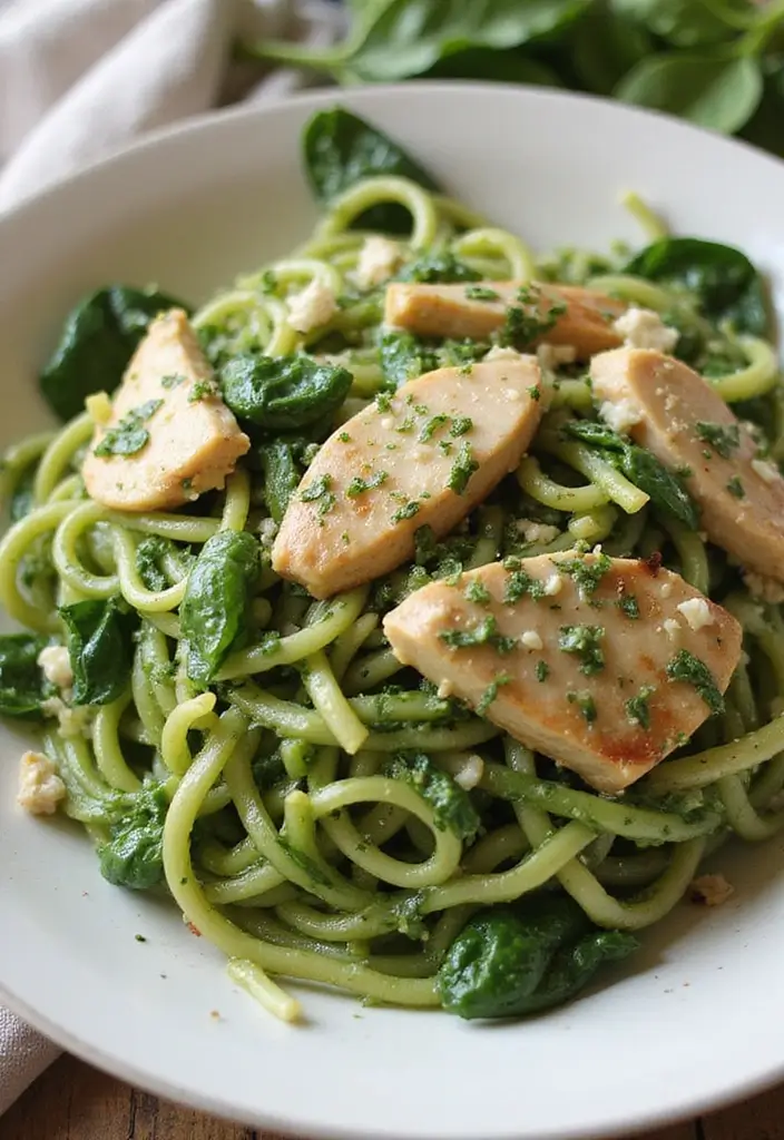 27 Chicken Noodle Stir Fry Recipes That Are Fast & Flavorful - 25. Spinach and Feta Chicken Noodle Stir Fry