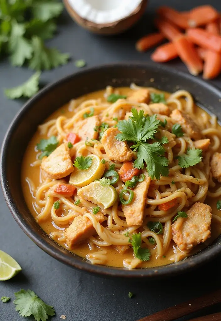 27 Chicken Noodle Stir Fry Recipes That Are Fast & Flavorful - 5. Creamy Coconut Chicken Noodle Stir Fry