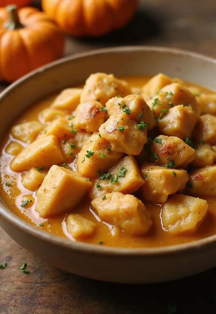 27 Chicken and Dumplings with Bisquick Recipes That Are Foolproof - 23. Pumpkin Spice Chicken and Dumplings