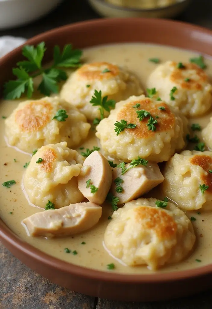27 Chicken and Dumplings with Bisquick Recipes That Are Foolproof - 4. Creamy Garlic Chicken and Dumplings