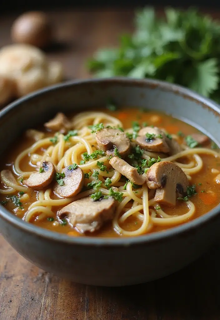 27 Chicken and Noodle Recipes That Are Comfort in a Bowl - 19. Chicken and Mushroom Noodle Soup