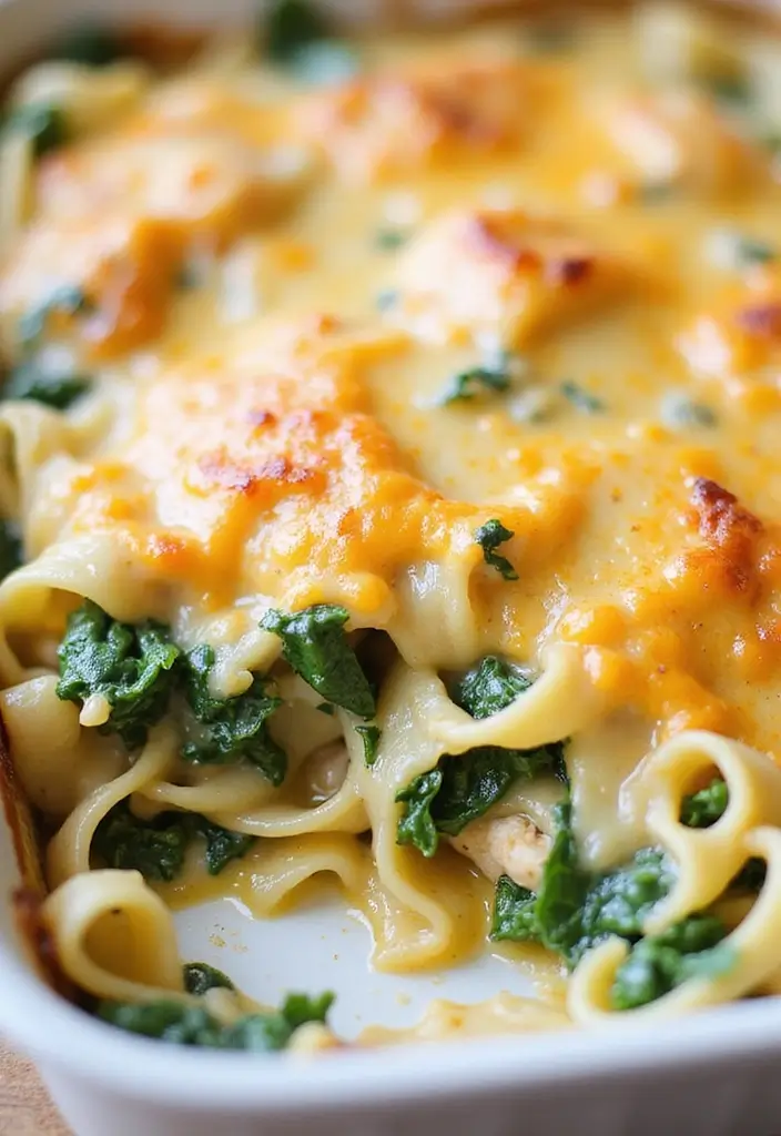 27 Chicken and Noodle Recipes That Are Comfort in a Bowl - 22. Chicken Noodle Bake with Spinach
