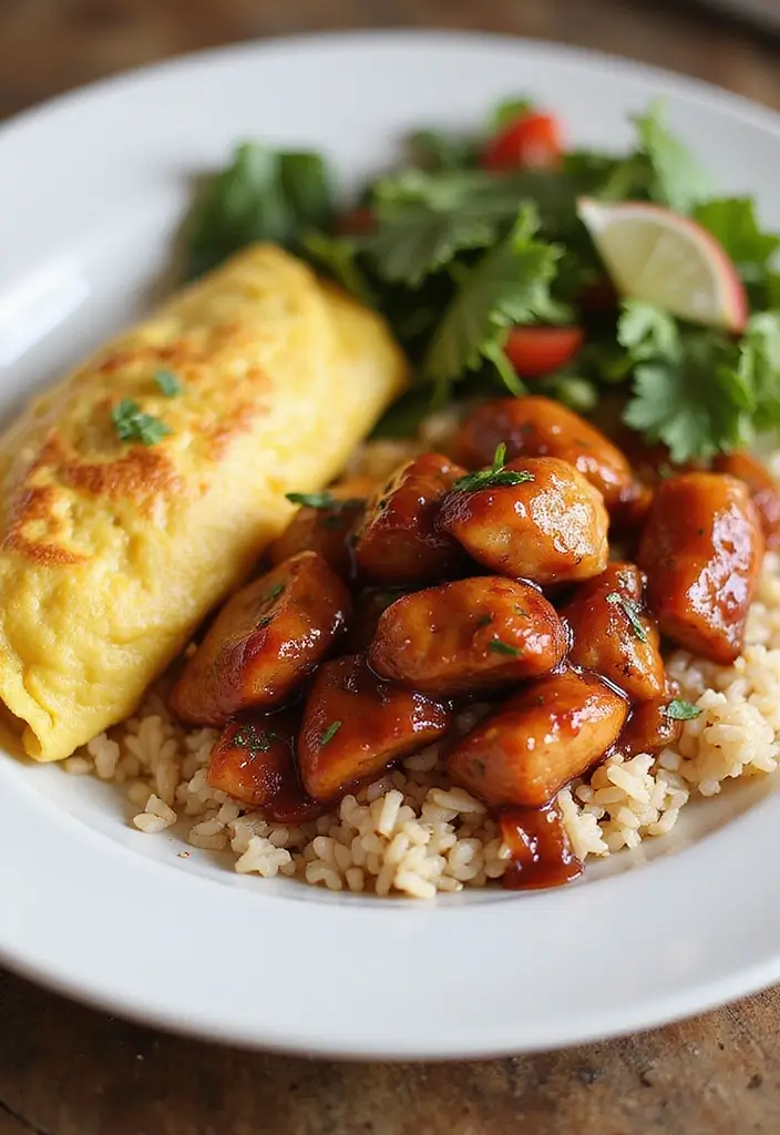 27 Honey BBQ Chicken and Rice Recipes That Are Sweet & Smoky - 20. Honey BBQ Chicken & Rice Omelette
