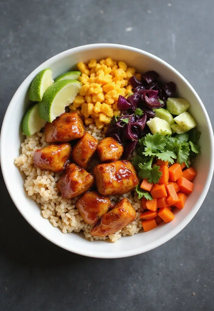 27 Honey BBQ Chicken and Rice Recipes That Are Sweet & Smoky - 22. Honey BBQ Chicken & Rice Grain Bowl
