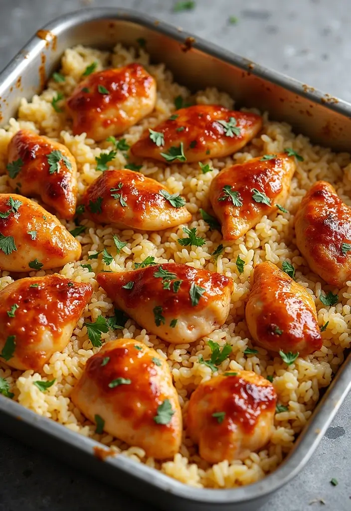 27 Honey BBQ Chicken and Rice Recipes That Are Sweet & Smoky - 4. One-Pan Honey BBQ Chicken & Rice Bake