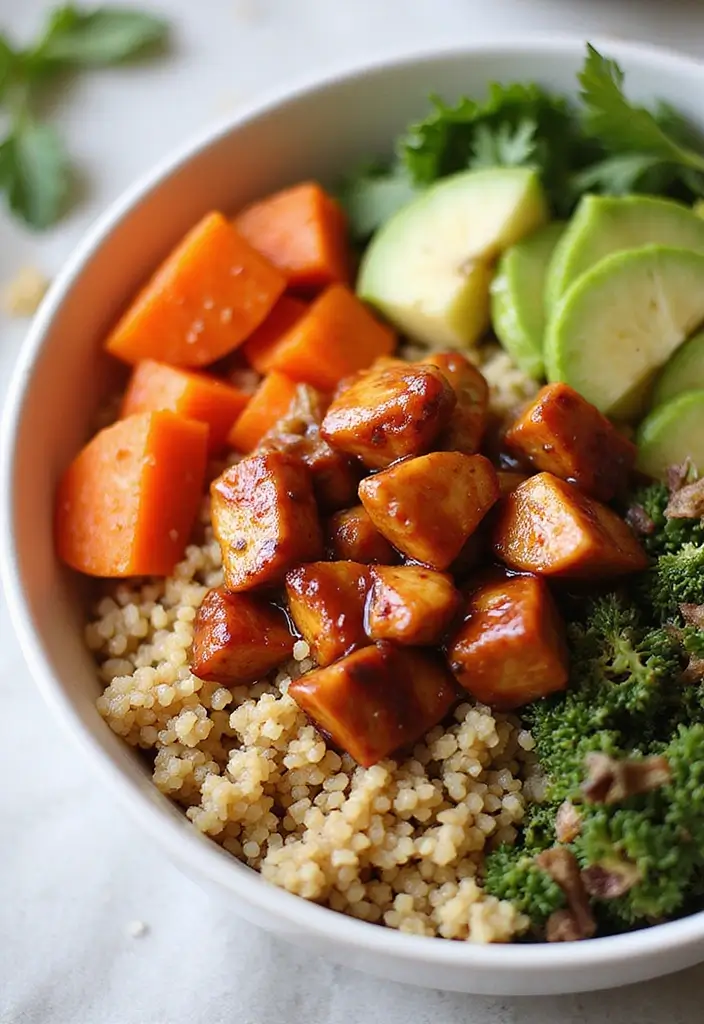 27 Honey BBQ Chicken and Rice Recipes That Are Sweet & Smoky - 7. Honey BBQ Chicken & Quinoa Rice Bowl