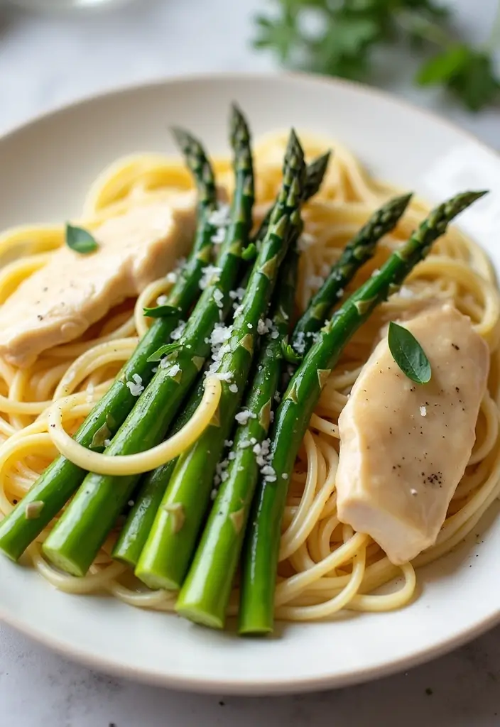 27 Low Carb Chicken Alfredo Recipes That Are Creamy and Filling - 18. Chicken Alfredo with Asparagus