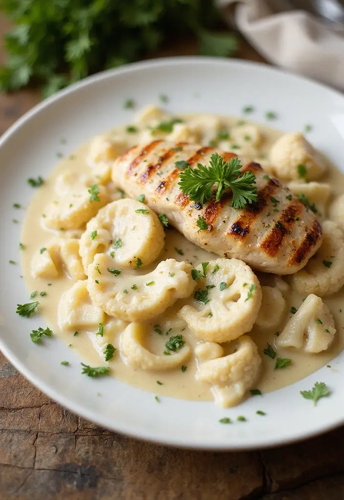 27 Low Carb Chicken Alfredo Recipes That Are Creamy and Filling - 2. Cauliflower Alfredo with Grilled Chicken