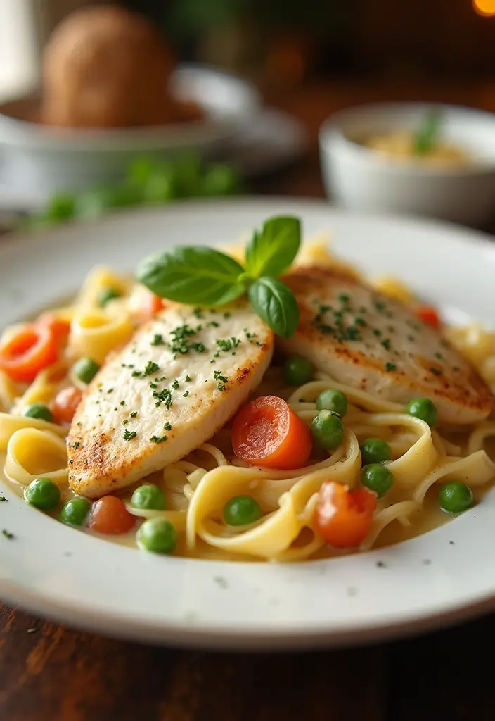 27 Low Carb Chicken Alfredo Recipes That Are Creamy and Filling - 22. Chicken Alfredo with Peas and Carrots