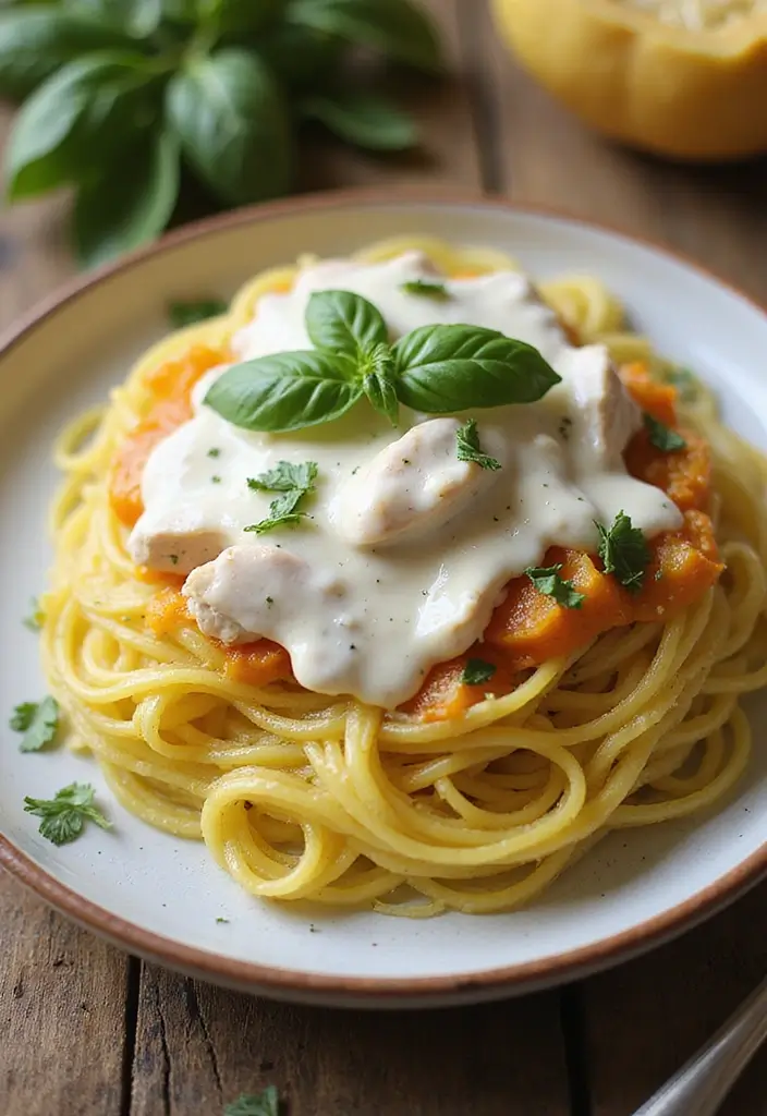 27 Low Carb Chicken Alfredo Recipes That Are Creamy and Filling - 6. Keto Chicken Alfredo with Spaghetti Squash