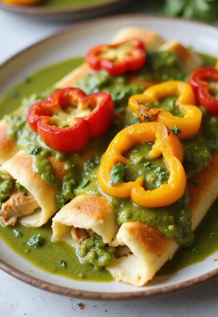 27 Salsa Verde Chicken Enchiladas Recipes That Are Cheesy & Tangy - 13. Salsa Verde Chicken Enchiladas with Roasted Bell Peppers