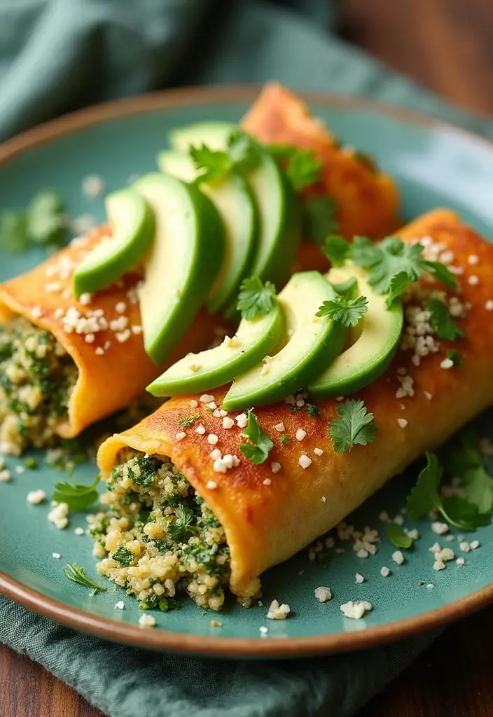 27 Salsa Verde Chicken Enchiladas Recipes That Are Cheesy & Tangy - 2. Spinach and Quinoa Salsa Verde Enchiladas