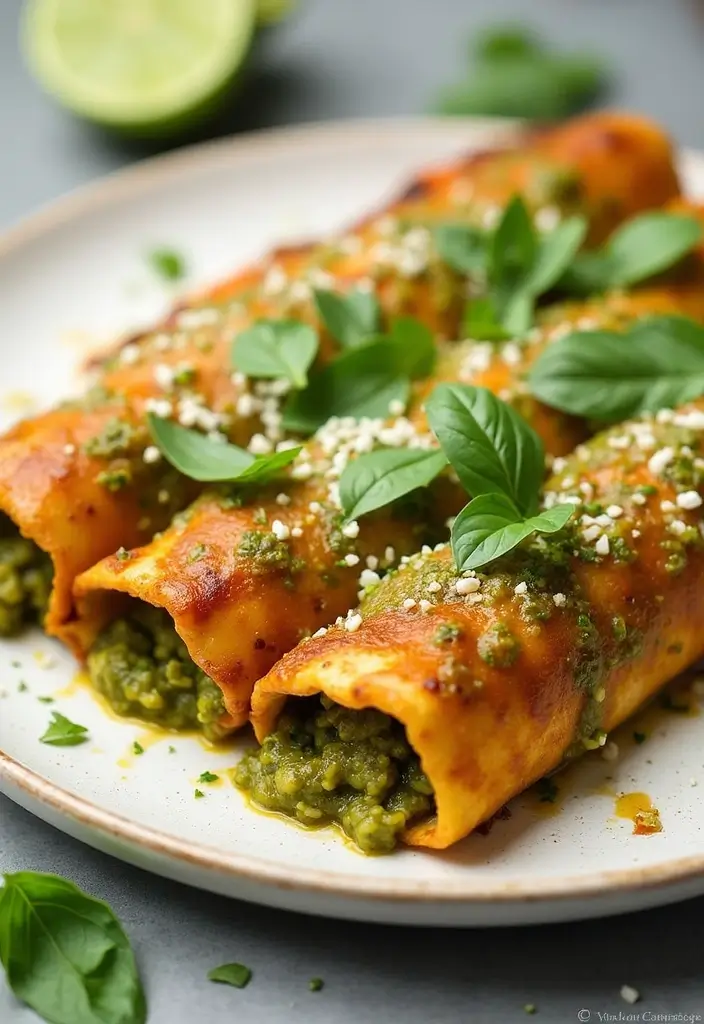 27 Salsa Verde Chicken Enchiladas Recipes That Are Cheesy & Tangy - 20. Salsa Verde Chicken Enchiladas with Pesto