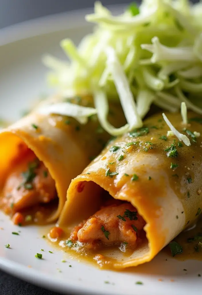 27 Salsa Verde Chicken Enchiladas Recipes That Are Cheesy & Tangy - 25. Salsa Verde Chicken Enchiladas with Cabbage Slaw