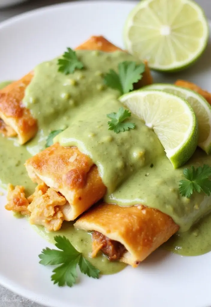 27 Salsa Verde Chicken Enchiladas Recipes That Are Cheesy & Tangy - 3. Creamy Avocado Salsa Verde Enchiladas