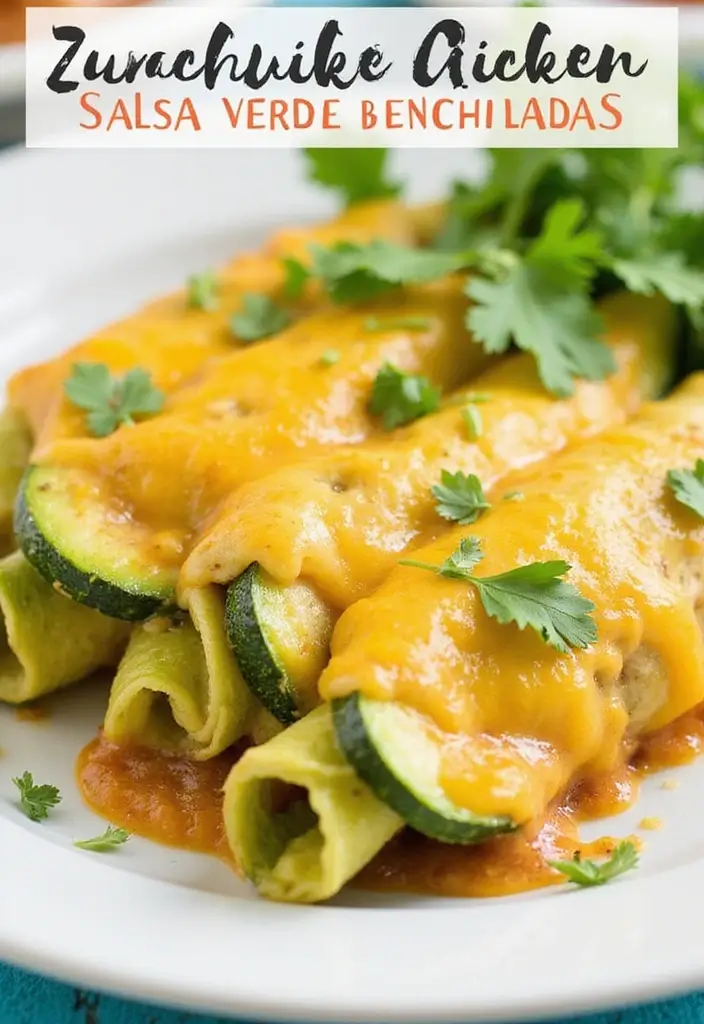 27 Salsa Verde Chicken Enchiladas Recipes That Are Cheesy & Tangy - 6. Zucchini and Chicken Salsa Verde Enchiladas