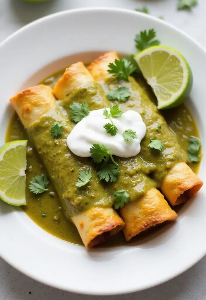 27 Salsa Verde Chicken Enchiladas Recipes That Are Cheesy & Tangy - 8. Salsa Verde Chicken Enchiladas with Greek Yogurt