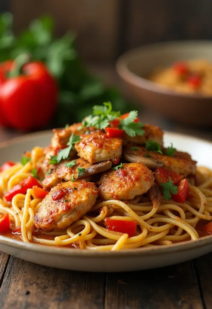 27 Spicy Cajun Chicken Pasta Recipes That Bring the Heat - 16. Cajun Chicken Pasta with Bell Peppers and Mushrooms