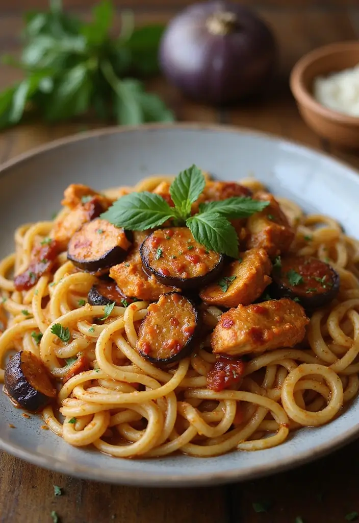 27 Spicy Cajun Chicken Pasta Recipes That Bring the Heat - 19. Spicy Cajun Chicken Pasta with Eggplant