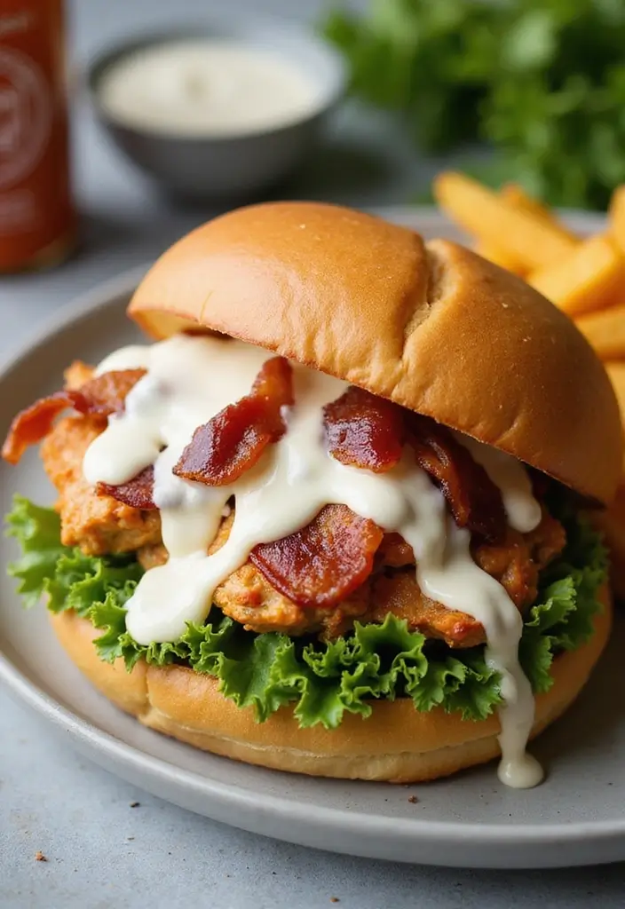 28 Chicken Bacon Ranch Sandwich Recipes That Feel Indulgent - 25. Sriracha Chicken Bacon Ranch Sandwich