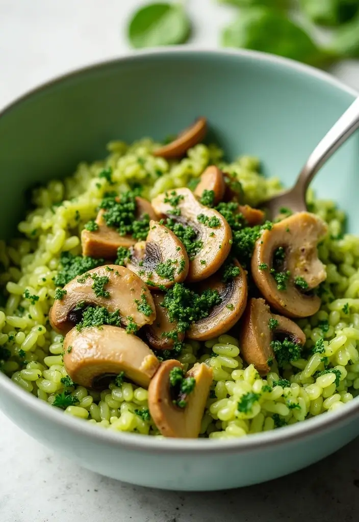 28 Chicken and Mushroom Risotto Recipes That Feel Fancy 26 28 Chicken and Mushroom Risotto Recipes That Feel Fancy - 25. Chicken and Mushroom Risotto with Spinach Pesto