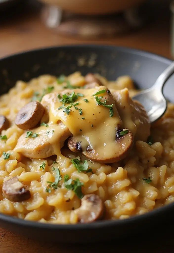 28 Chicken and Mushroom Risotto Recipes That Feel Fancy 10 28 Chicken and Mushroom Risotto Recipes That Feel Fancy - 9. Cheesy Chicken and Mushroom Risotto
