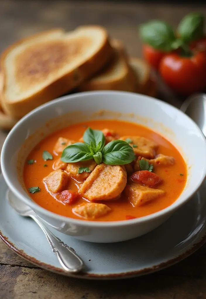 28 Healthy Chicken Soup Recipes That Heal & Warm the Soul - 11. Creamy Tomato Chicken Soup