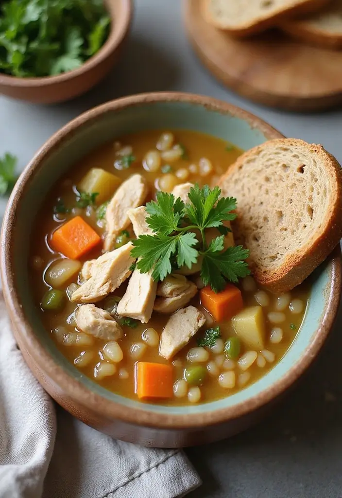 28 Healthy Chicken Soup Recipes That Heal & Warm the Soul - 6. Rustic Chicken Barley Soup