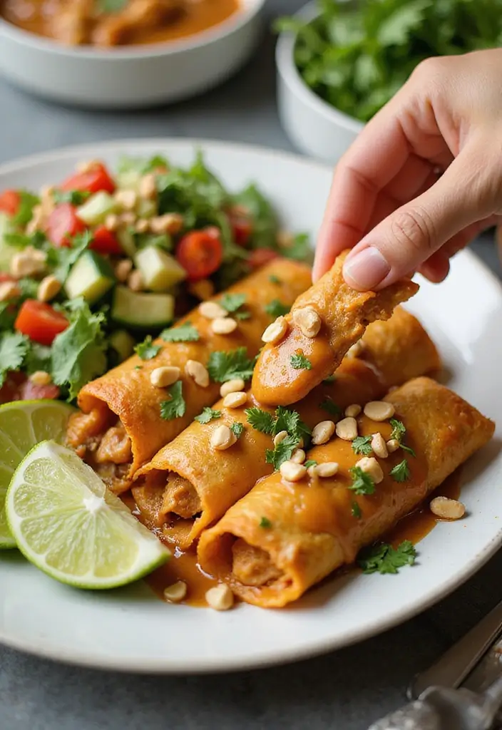 28 High Protein Chicken Enchiladas That Are Filling & Flavorful - 16. Thai Chicken Enchiladas