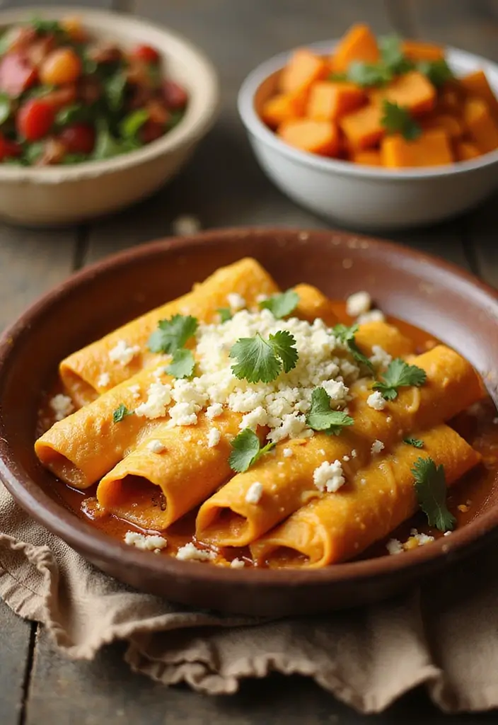 28 High Protein Chicken Enchiladas That Are Filling & Flavorful - 26. Pumpkin Chicken Enchiladas
