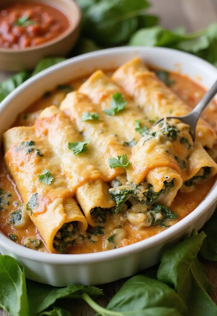 28 High Protein Chicken Enchiladas That Are Filling & Flavorful - 3. Creamy Spinach & Chicken Enchiladas