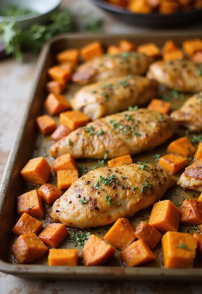 28 Sheet Pan Chicken and Sweet Potatoes Recipes That Are Fall Favorites - 1. Maple Mustard Chicken with Sweet Potatoes