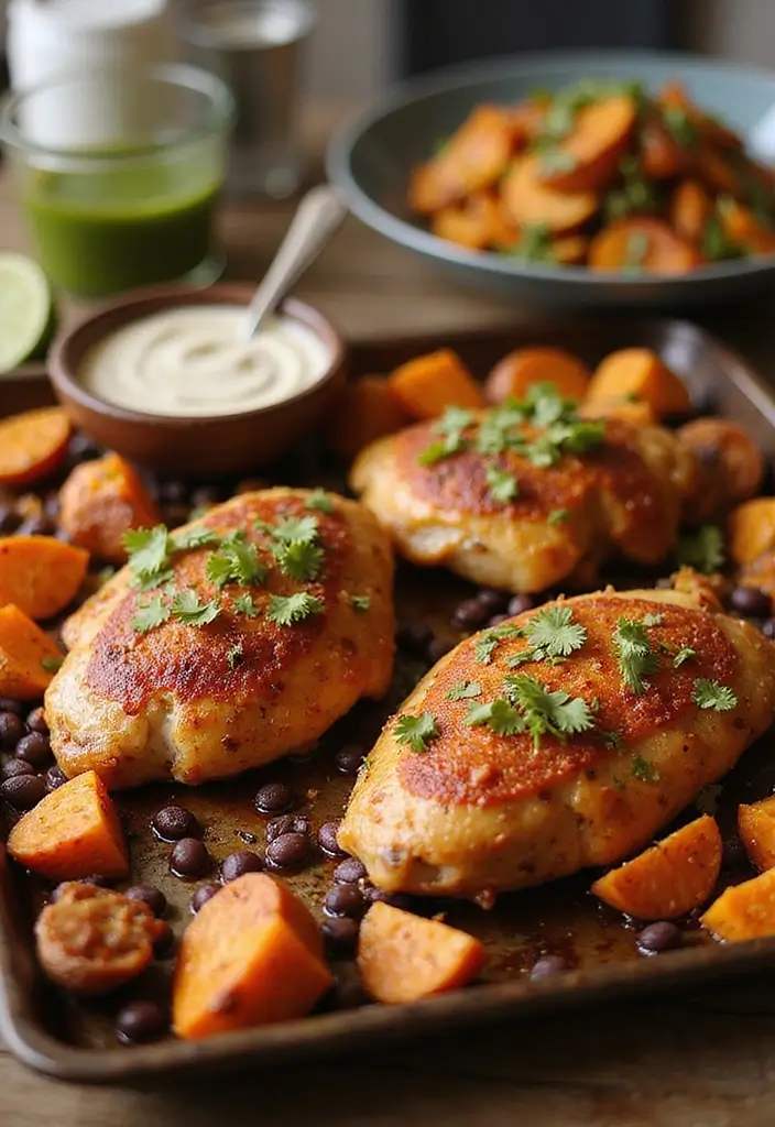 28 Sheet Pan Chicken and Sweet Potatoes Recipes That Are Fall Favorites - 10. Taco-Spiced Chicken with Sweet Potato and Black Beans