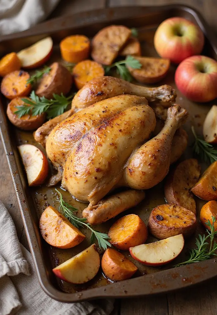 28 Sheet Pan Chicken and Sweet Potatoes Recipes That Are Fall Favorites - 13. Fall Harvest Chicken with Sweet Potatoes and Apples