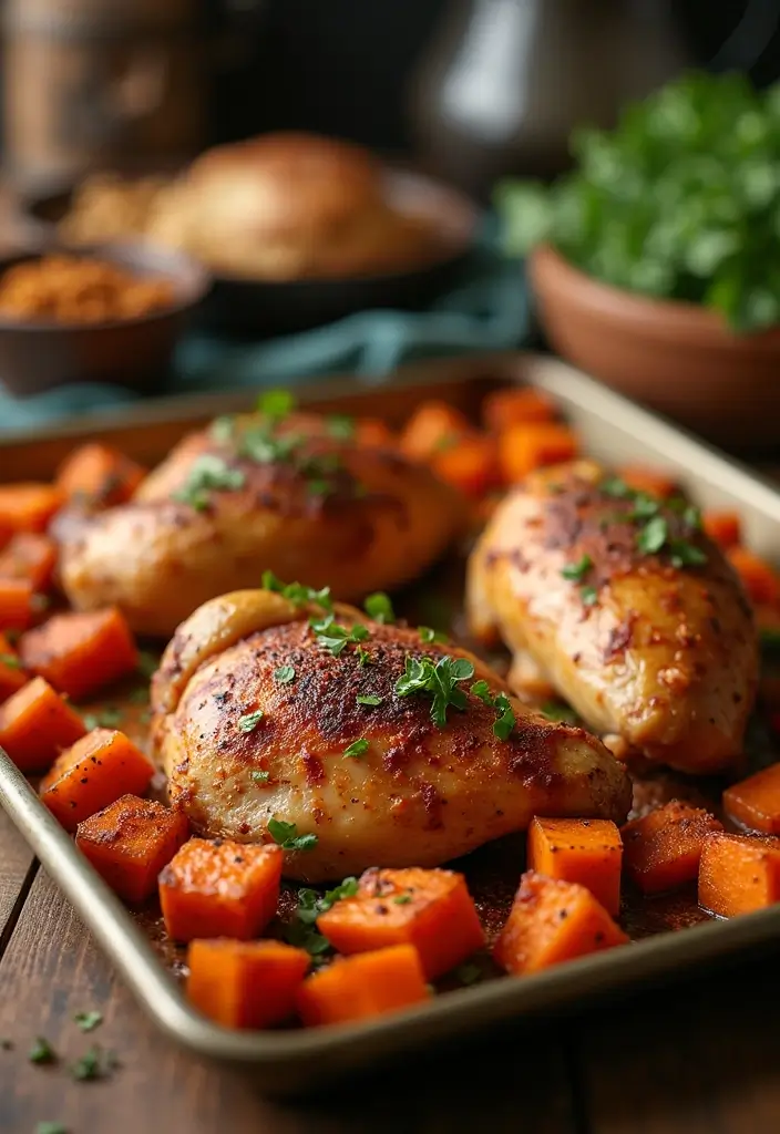 28 Sheet Pan Chicken and Sweet Potatoes Recipes That Are Fall Favorites - 16. Moroccan-Spiced Chicken with Sweet Potatoes