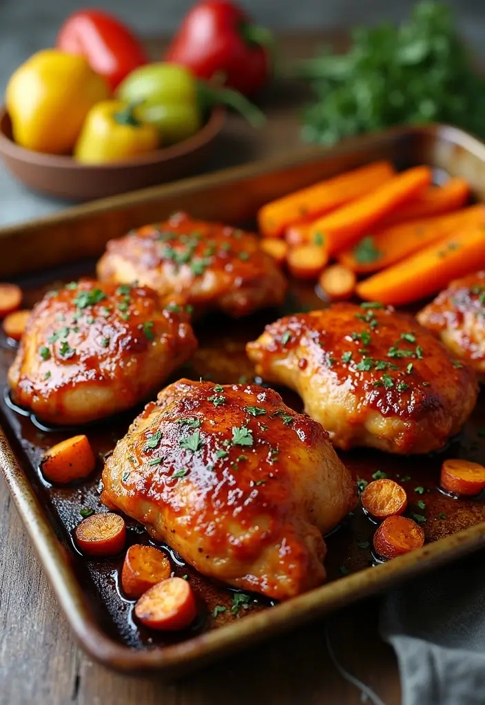 28 Sheet Pan Chicken and Sweet Potatoes Recipes That Are Fall Favorites - 18. Teriyaki Chicken with Sweet Potatoes and Bell Peppers