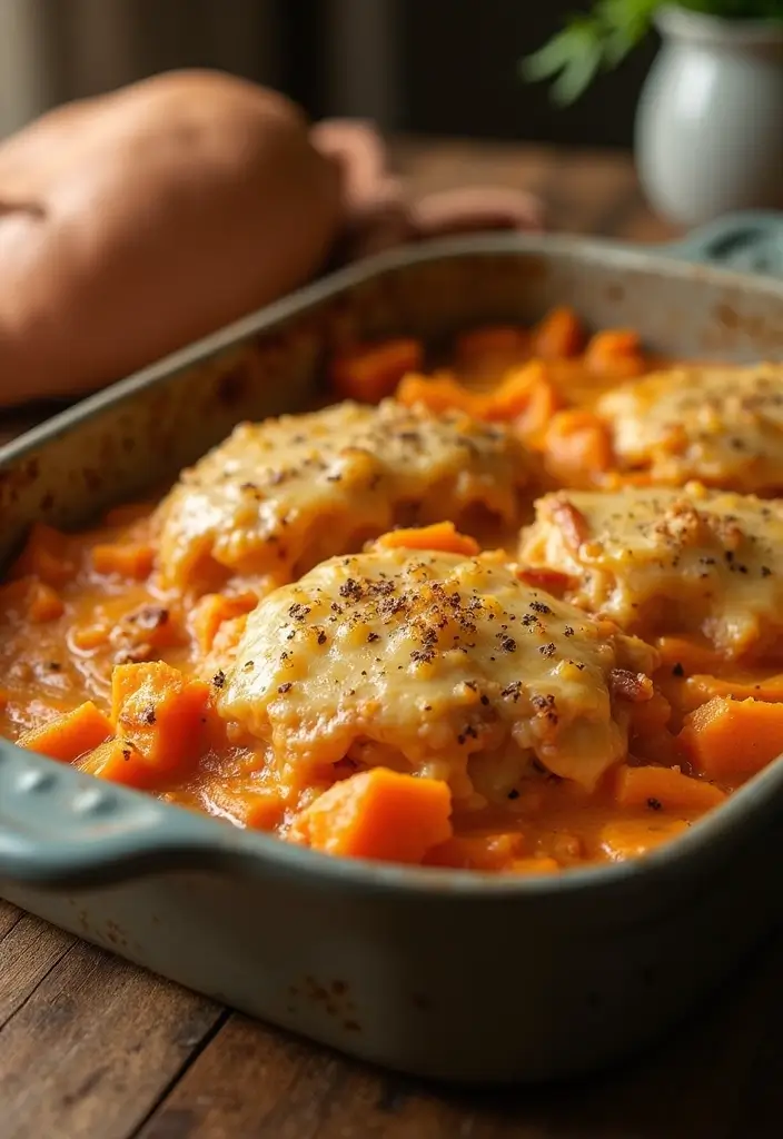 28 Sheet Pan Chicken and Sweet Potatoes Recipes That Are Fall Favorites - 25. Sweet Potato Casserole with Chicken
