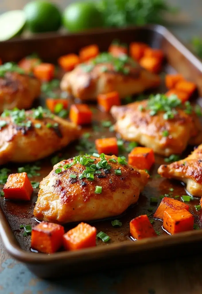28 Sheet Pan Chicken and Sweet Potatoes Recipes That Are Fall Favorites - 27. Chili Lime Chicken with Sweet Potatoes
