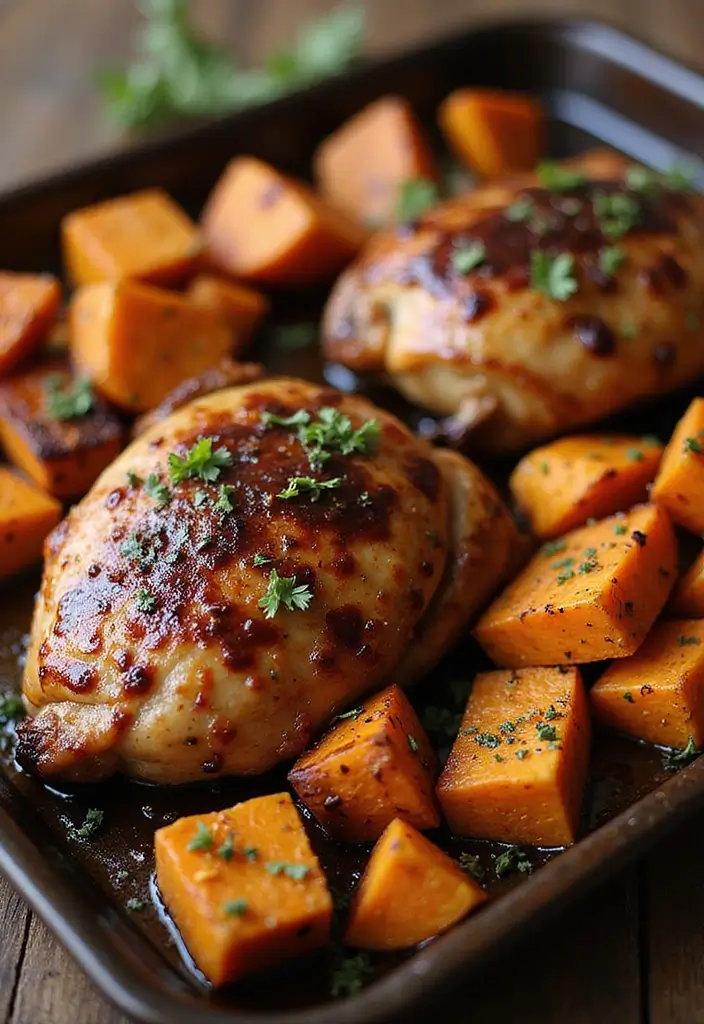 28 Sheet Pan Chicken and Sweet Potatoes Recipes That Are Fall Favorites - 5. Balsamic Glazed Chicken with Sweet Potatoes