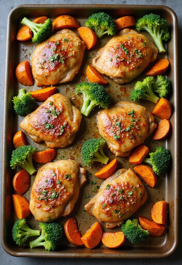 28 Sheet Pan Chicken and Sweet Potatoes Recipes That Are Fall Favorites - 7. Asian-Inspired Chicken with Sweet Potato and Broccoli