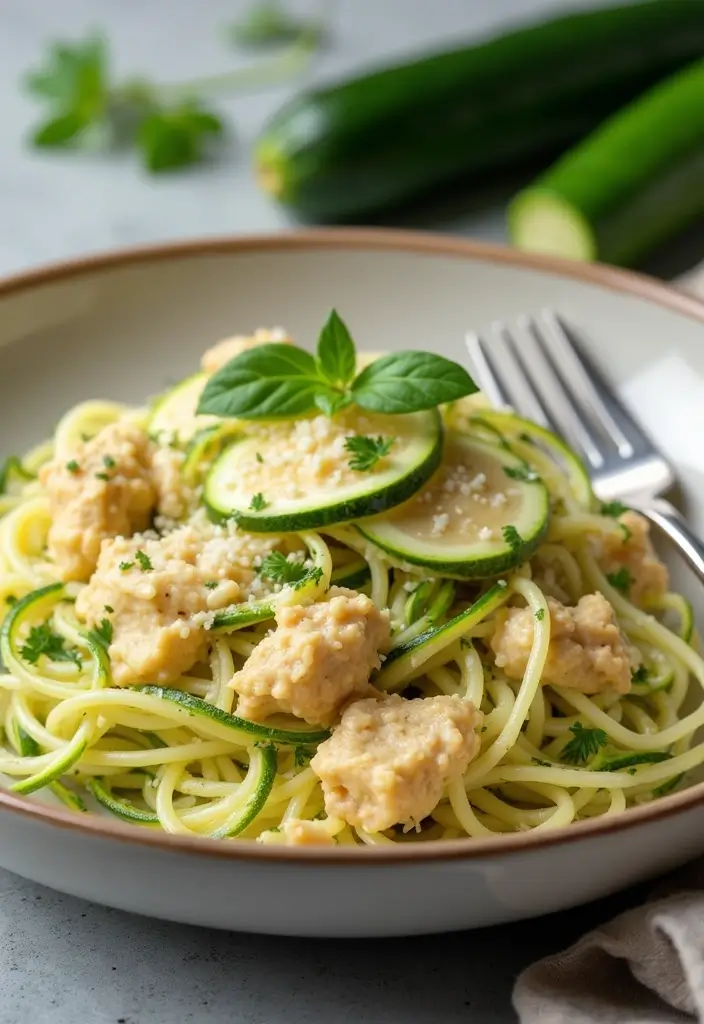 28 Shredded Chicken Pasta Recipes That Are Creamy & Comforting - 14. Creamy Zucchini Chicken Pasta