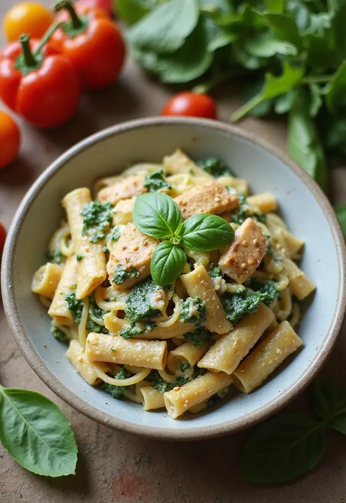 28 Shredded Chicken Pasta Recipes That Are Creamy & Comforting - 2. Creamy Spinach & Chicken Pasta