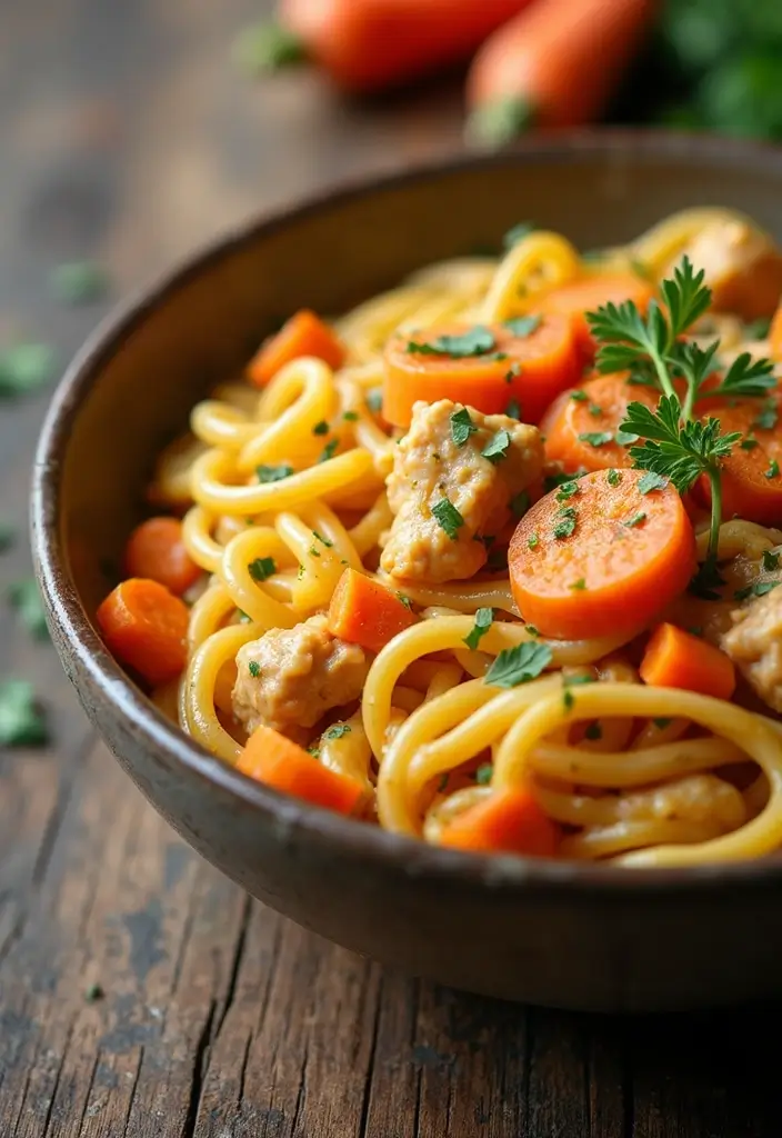 28 Shredded Chicken Pasta Recipes That Are Creamy & Comforting - 23. Creamy Carrot Chicken Pasta