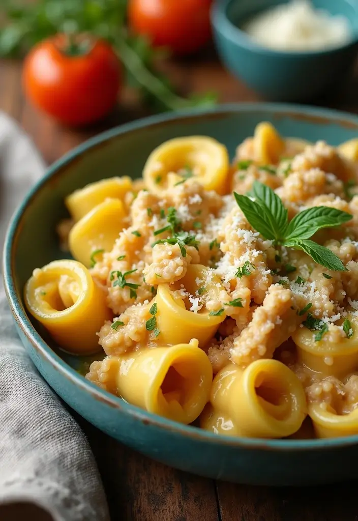 28 Shredded Chicken Pasta Recipes That Are Creamy & Comforting - 26. Creamy Chicken Tortellini