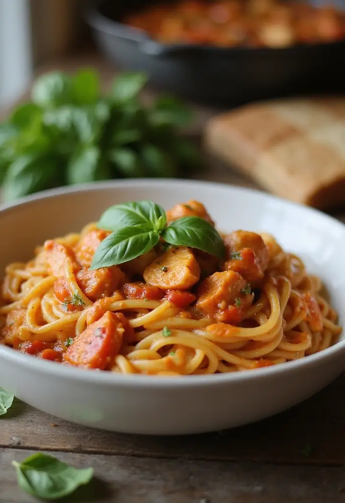 28 Shredded Chicken Pasta Recipes That Are Creamy & Comforting - 5. Creamy Tomato Basil Chicken Pasta
