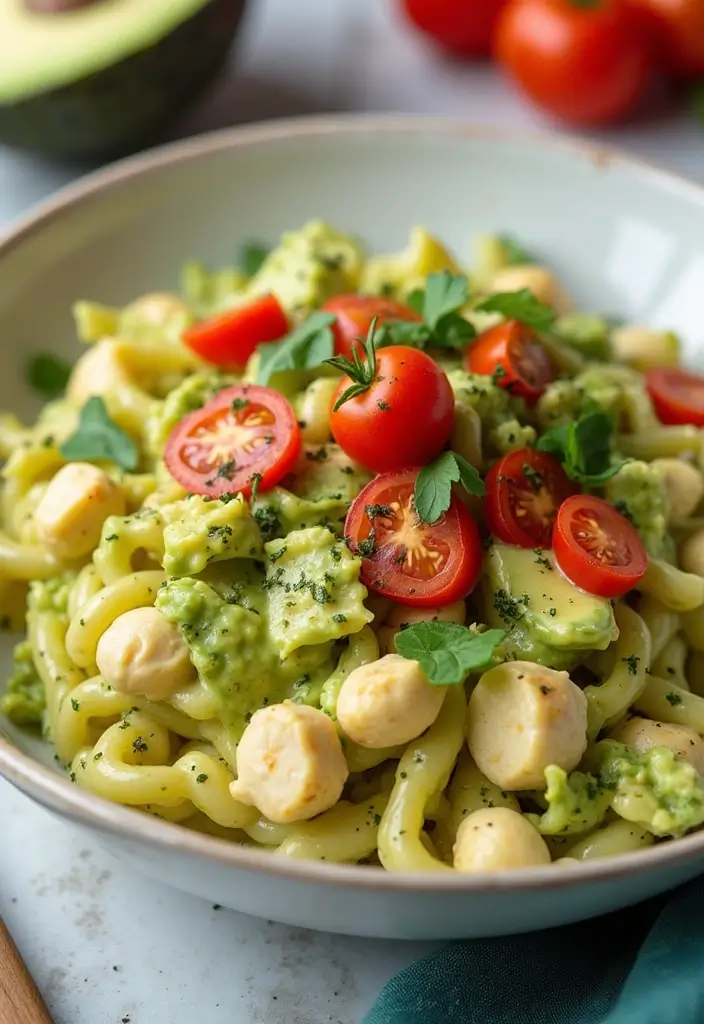 28 Shredded Chicken Pasta Recipes That Are Creamy & Comforting - 9. Creamy Avocado Chicken Pasta