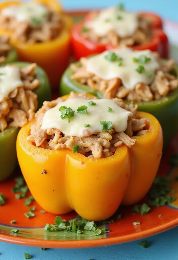 28 Shredded Chicken and Rice Recipes That Are Cozy & Quick - 17. Shredded Chicken and Rice Stuffed Peppers