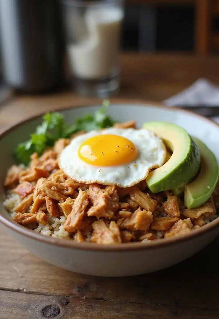 28 Shredded Chicken and Rice Recipes That Are Cozy & Quick - 22. Shredded Chicken and Rice Breakfast Bowl